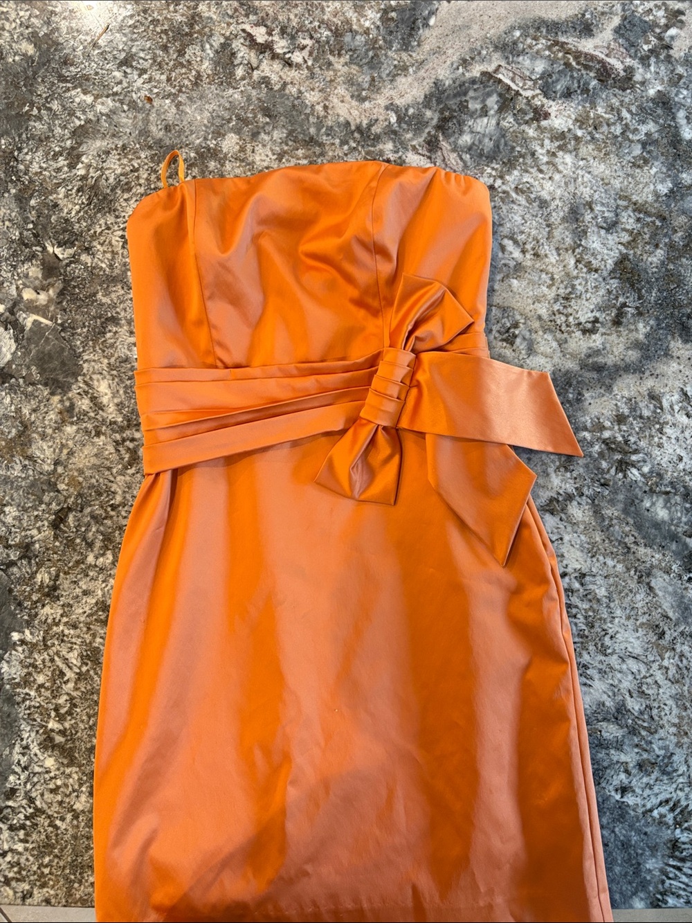 The Limited Strapless Orange Satin Dress with Side Bow Detail